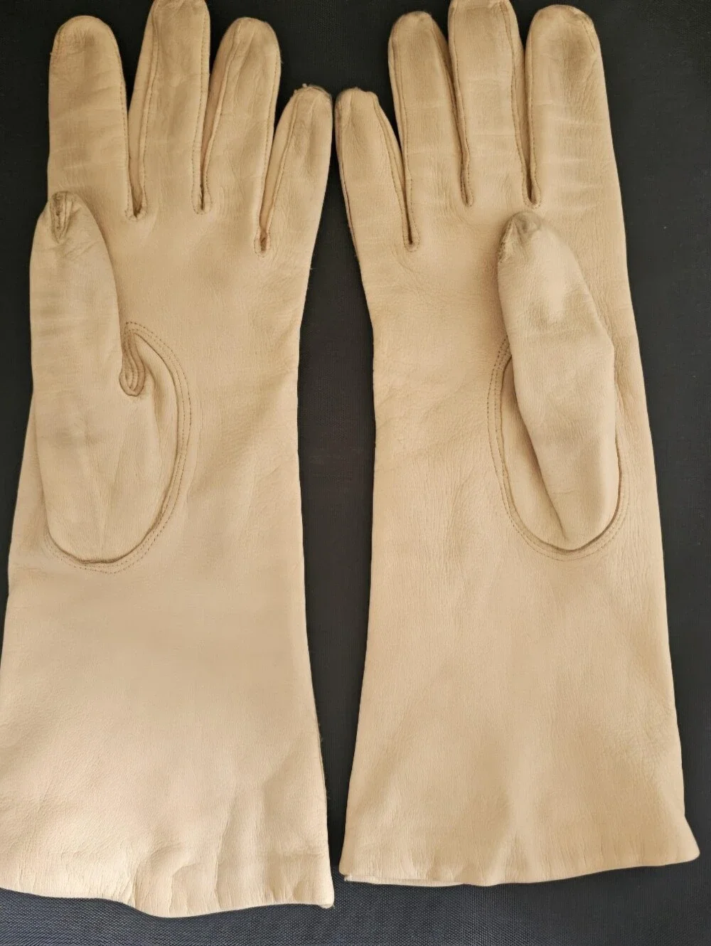 Vintage Kislav Kid Leather Gloves Size 7 Made France Camel Beige 1950s 1960s